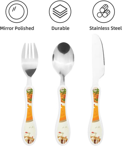 Stainless Steel Kids Silverware Set, White Food Utensil Set Reusable Children Safe Knife Spoon Fork Set With Storage Case Dishwasher Safe For Lunch, Travel Outdoors