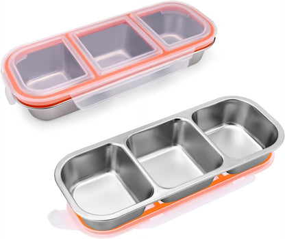 Snack Containers with Leakproof Lids, 3 Compartment Lunchable Meal Prep Containers Reusable 18/8 Stainless Steel, Stackable Food Storage Bento Lunch Box, 4 Pack