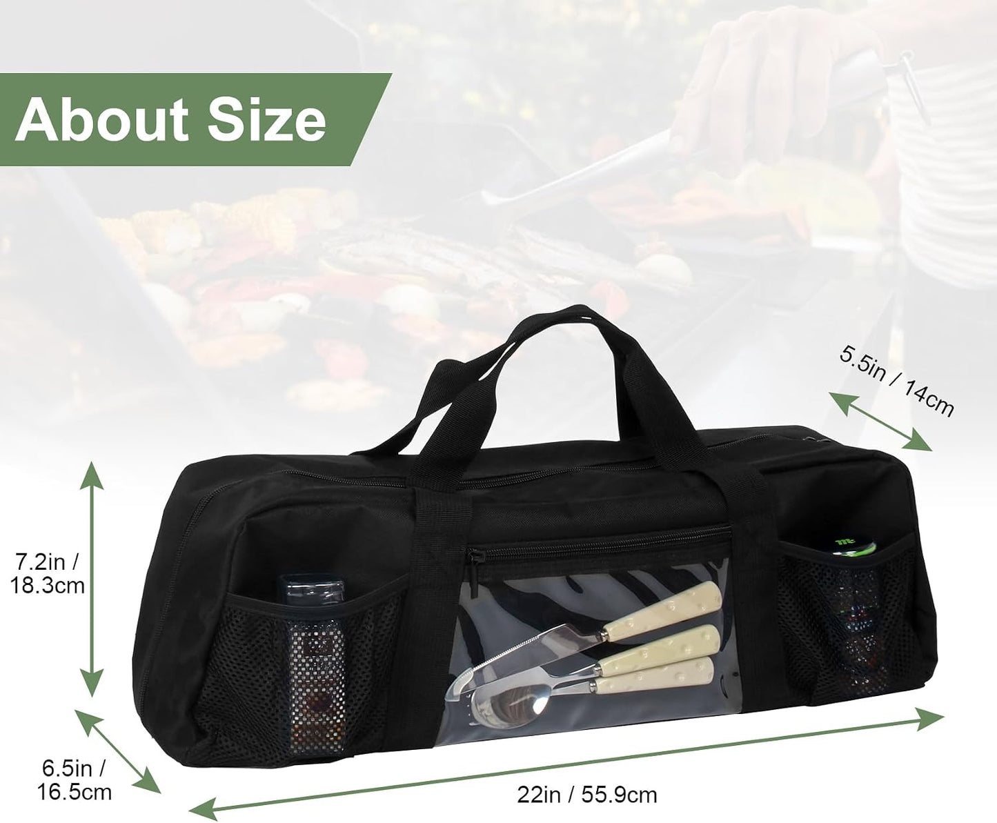 24" Grill Tool Storage Bag, Canvas, Black, Unisex, Classic Style, 60x24x24 cm/24 * 9.4 * 9.4 inches, Zipper Closure, Hand Strap, Perfect for Outdoor Grilling, Camping, Hiking