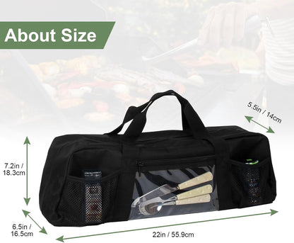 24" Grill Tool Storage Bag, Canvas, Black, Unisex, Classic Style, 60x24x24 cm/24 * 9.4 * 9.4 inches, Zipper Closure, Hand Strap, Perfect for Outdoor Grilling, Camping, Hiking
