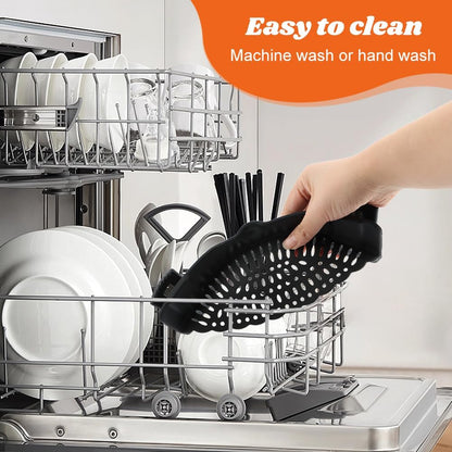 Clip on Silicone Strainer with Scraper, Adjustable Pasta Colander