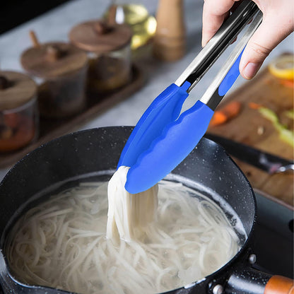 HINMAY Small Silicone Tongs 7-Inch Mini Serving Tongs, Set of 3 (Black Gray White)