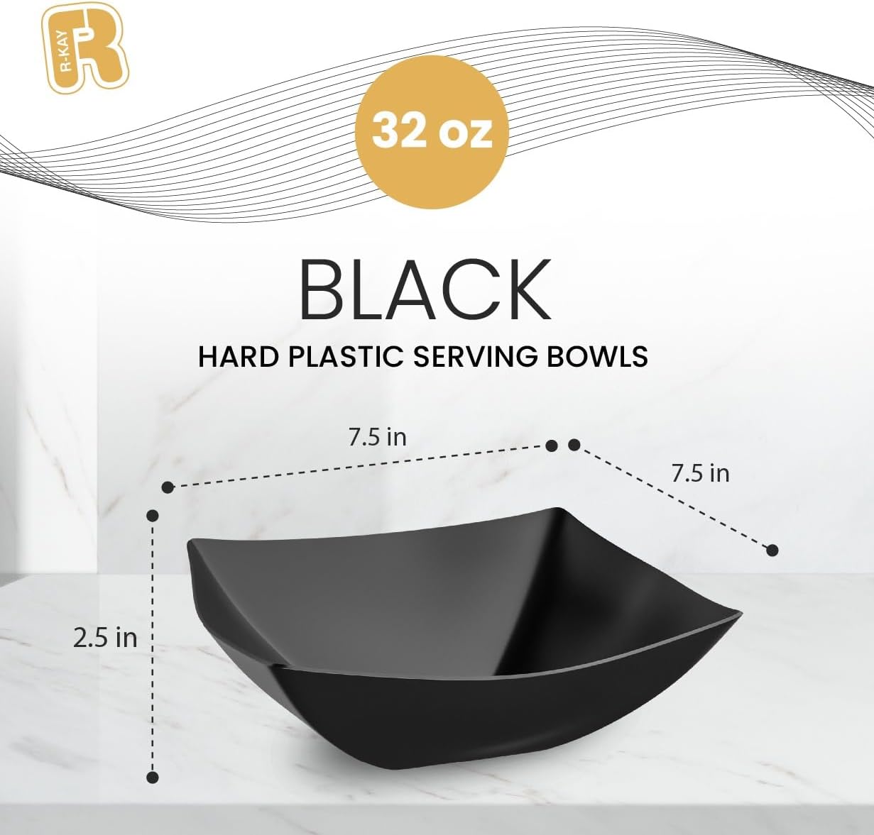 R-kay 6 Pack Square Plastic Serving Bowls - Clear Plastic bowls 16 Oz - Disposable Serving Bowls Heavy Duty For Weddings Catering And Birthday parties
