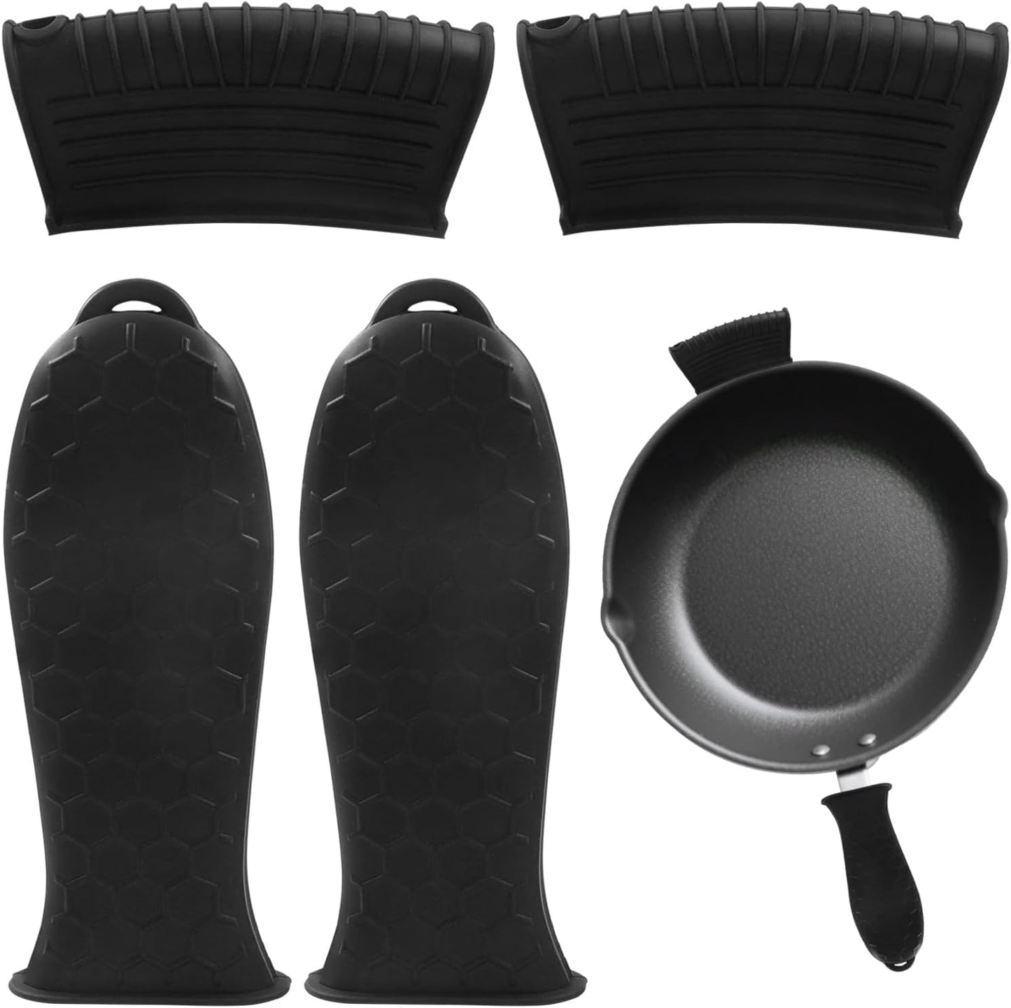 4 PCS Silicone Hot Handle Holder Cover - Heat Resistant Silicone Handle Covers for Cast Iron Skillets, Pans & Pots - Non-Slip Grip(Black)