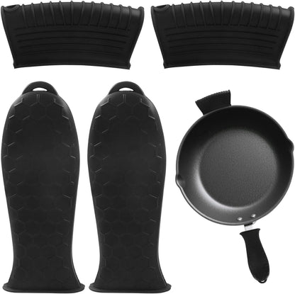 4 PCS Silicone Hot Handle Holder Cover - Heat Resistant Silicone Handle Covers for Cast Iron Skillets, Pans & Pots - Non-Slip Grip(Black)