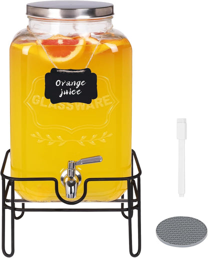 Bululuo Glass Drinks Dispenser for Parties, 2 Gallon Beverage Dispenser with Stand for Juice and Iced Tea, Water Jug Dispenser for Lemonade, Party Essential Beverage Pitcher with Spout