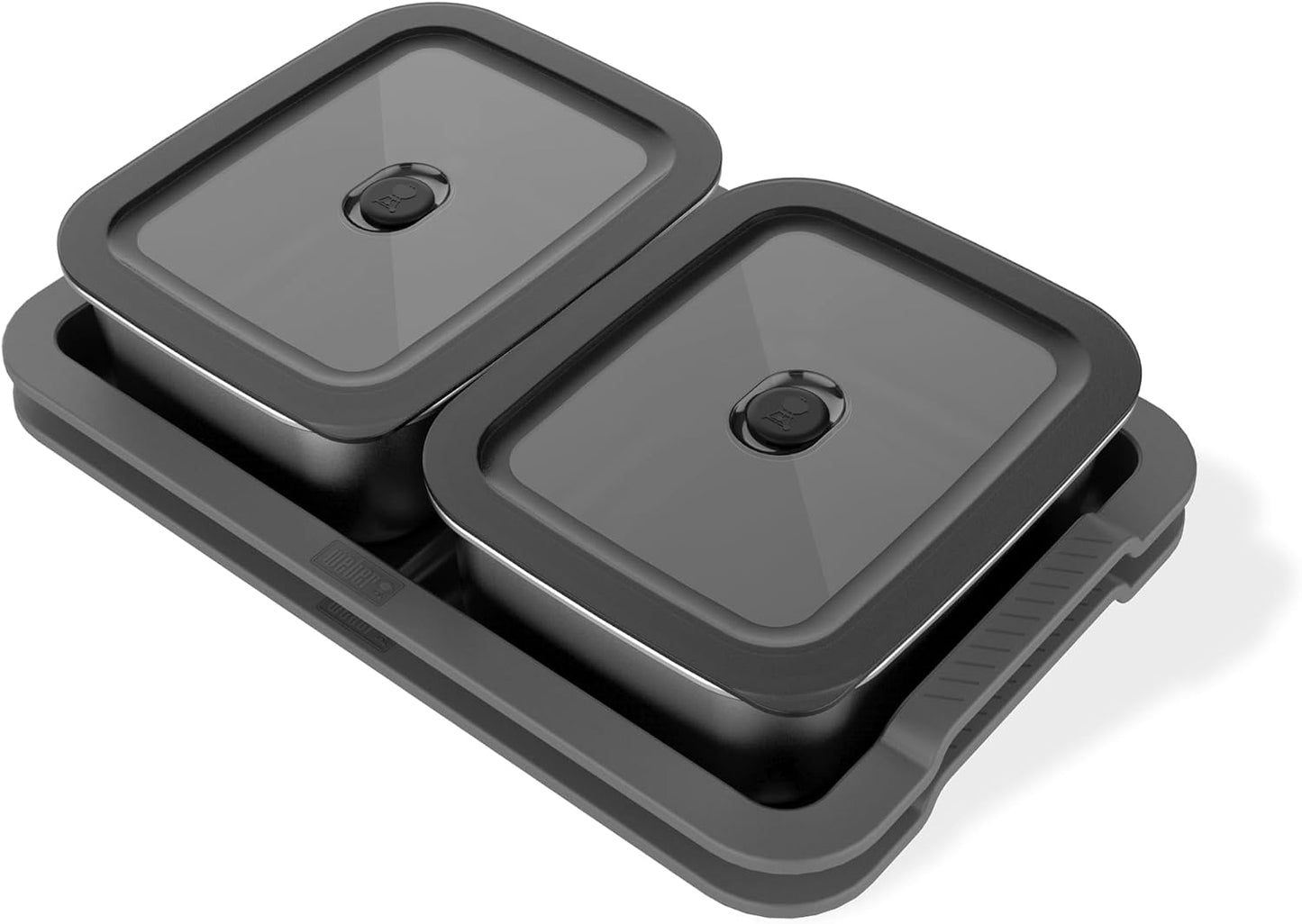 Weber Works Serving Tray – Drop‑in Grill Serving Set with Divided Trays & Stainless Steel Prep Containers with Airtight Vented Lids for Outdoor Cooking & Food Transport