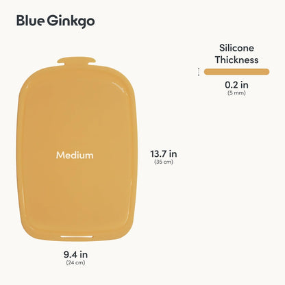 Blue Ginkgo Silicone Cutting Boards – Set of 3 (Small, Medium, Large) – Double-Sided, Thick, Flexible, Non-Slip, BPA Free – Juice Grooves, Dishwasher Safe (Made in Korea, Grey)