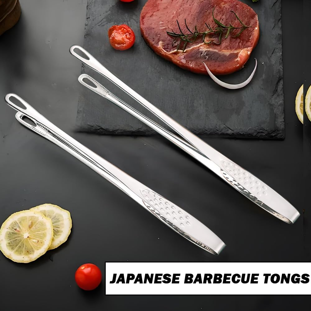 2PCS Kitchen Tongs Tweezers for Cooking 9.6 Inch 304 Stainless Steel Korean BBQ Grill Tongs Silver Heat Resistant Cooking Tongs for Salad Fish Steak Barbecue Buffet Meat Serving