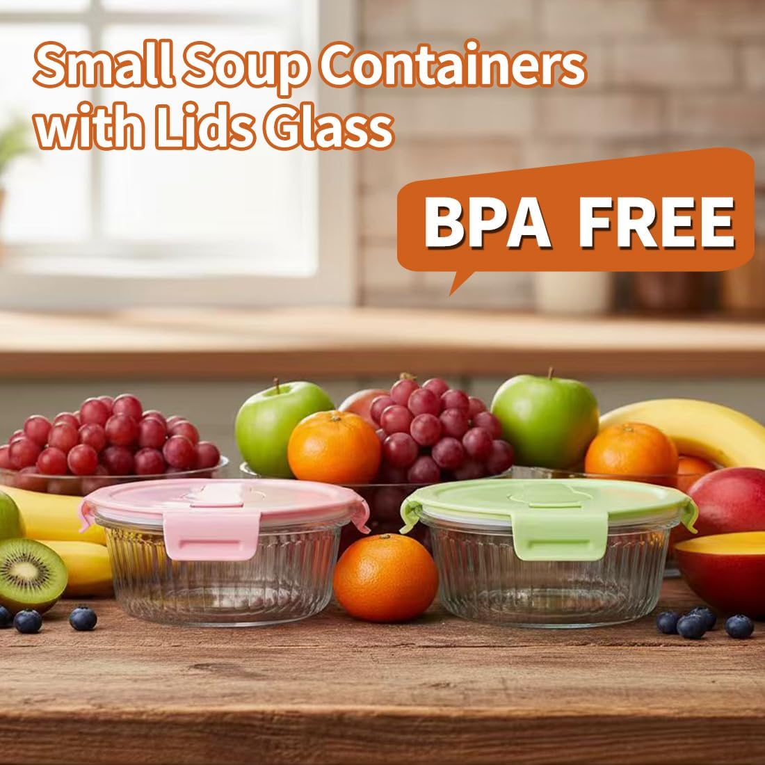Small Round Glass Food Storage Containers with Lids, 1.5 Cup Round Food Containers set BPA-Free, 12oz Glass Lunch Bowls for Soup Leftover, Microwave, Dishwasher and Freezer Safe (4pack)
