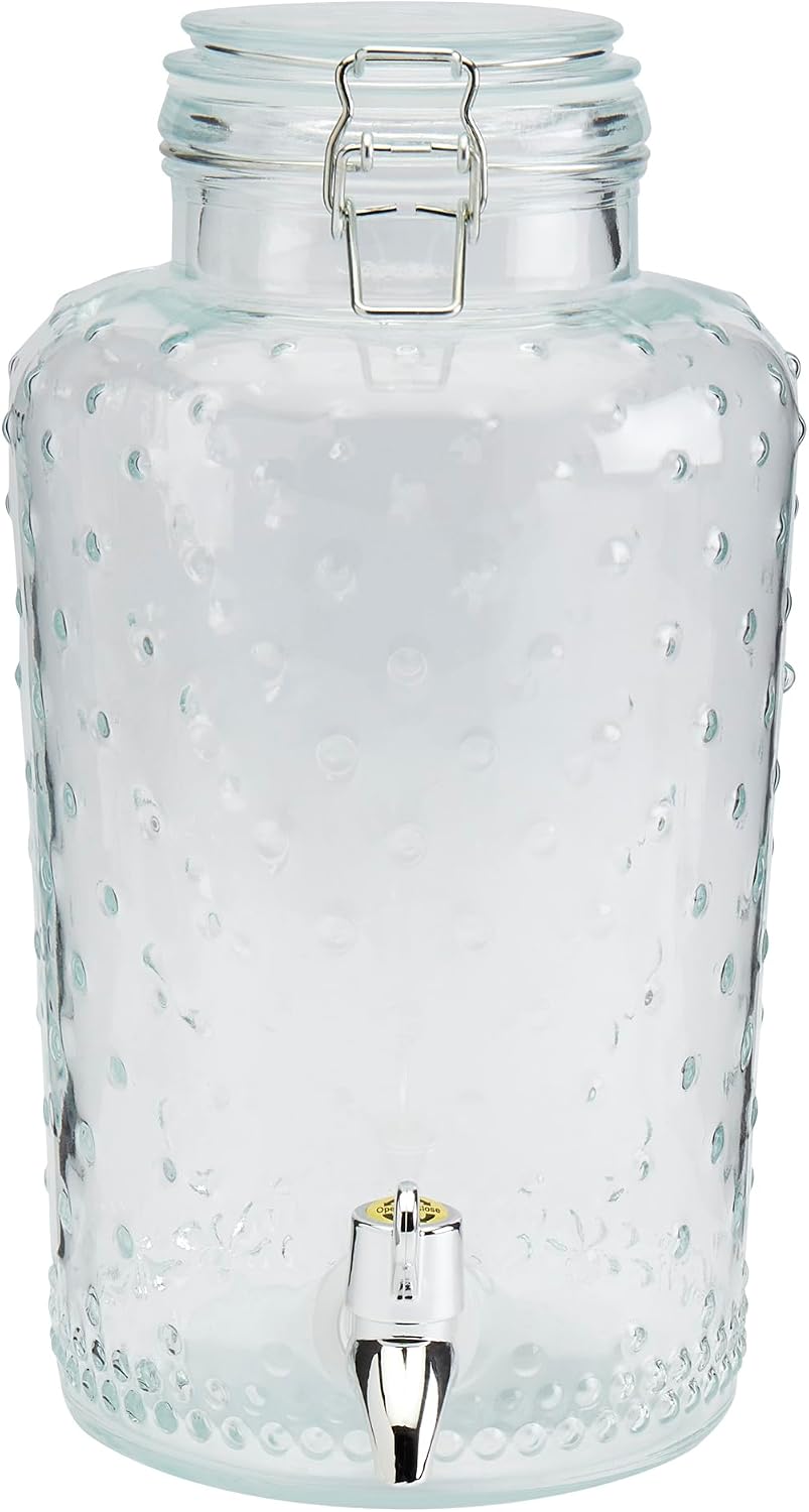 Mason Craft & More 3 Gallon Glass Beverage Drink Dispenser with Leakproof Spigot and Metal Stand
