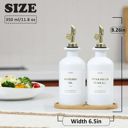 HOMCDALY Olive Oil Dispenser for Kitchen, 12oz Glass kitchen Dispenser Bottle, Gold Oil&Vinegar Cruet Set, Leakproof Oil Containers for Cooking| Set of 2 (12oz – Gold)