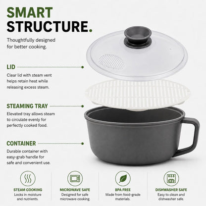 NEED&NEED Microwave Smart Steamer with Safe Handle for bibigo Dumpling Wonton Potstickers Steamed Dumplings Instant noodles Ramen BPA Free 1500ml, 1000ml 6pcs