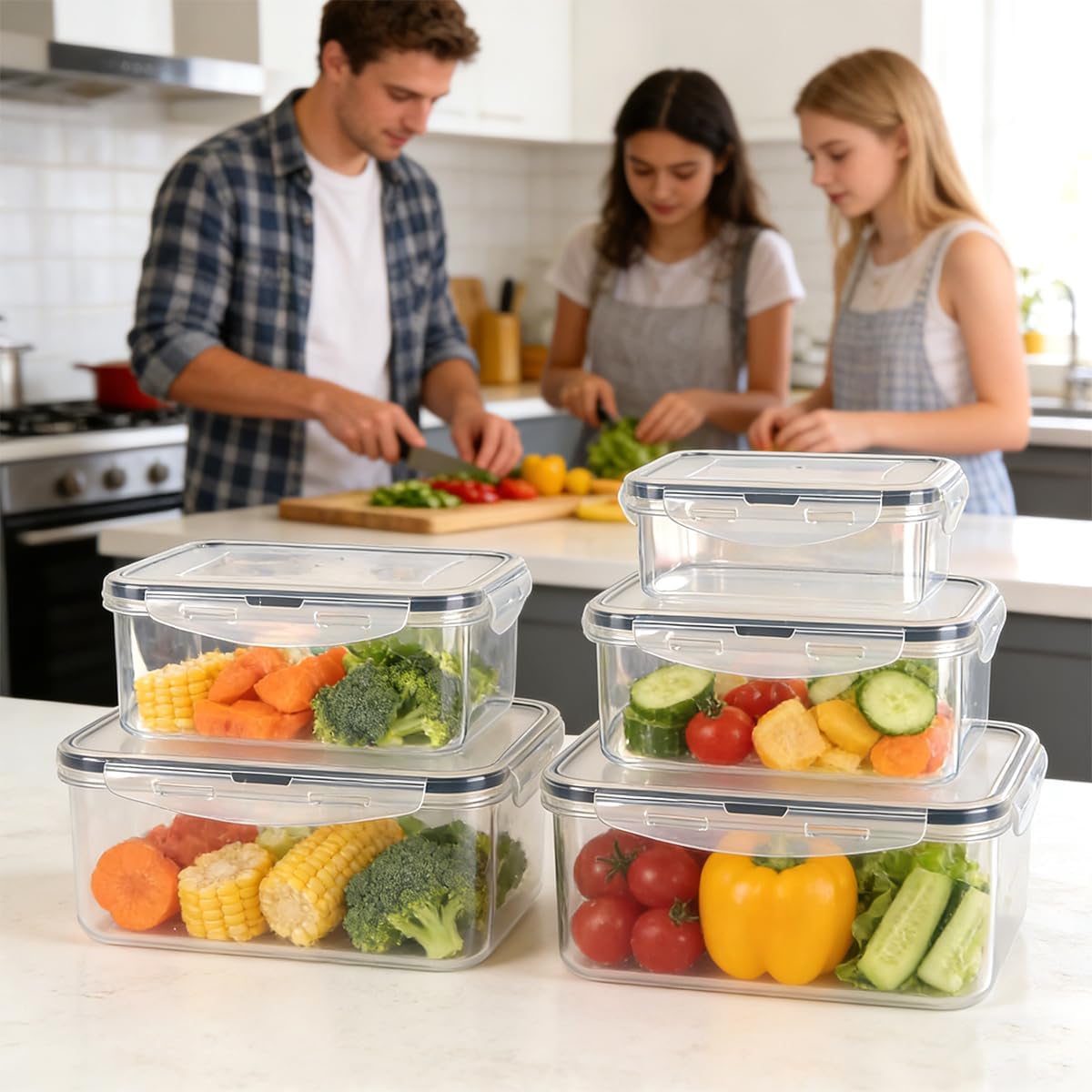 4 Pcs Food Storage Containers with Lids Airtight, 4 Sizes Sets(74oz+40.5oz+20oz+10oz), Plastic Meal Prep Containers, Dishwasher & Microwave & Refrigerator Safe, for Meal Prep & Freezer, Rectangular