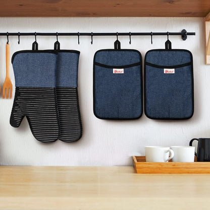 Yutat Silicone Oven Mitts - Oven Mitts and Pot Holders Sets Made of Non-Slip & BPA-Free Silicone, High Heat Resistant 500 Degrees, Perfect for Kitchen Cooking Baking BBQ, Peak Green