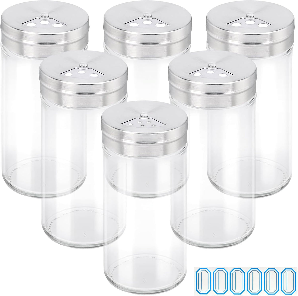 Segarty Spice Jars, 3 oz Spice Bottles with Shaker Lids, Glass Empty Seasoning Containers with Adjustable Pour Holes for Kitchen Spice Storage Stainless Steel Flow Top Salt and Pepper Shakers