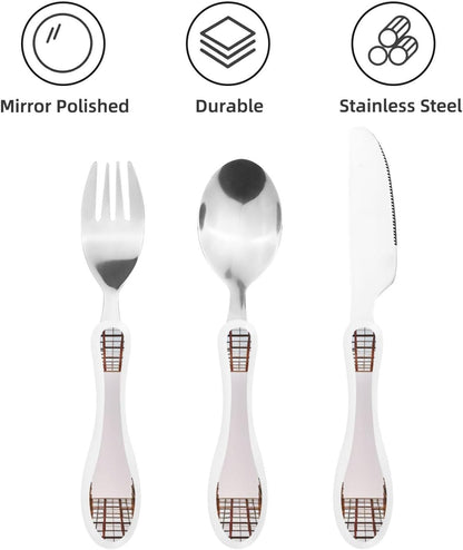 3-Piece Kids Silverware Set With Storage Case, Stainless Steel Reusable Children Safe Knife Spoon Fork Set Blue Eyed Dog Children Flatware Set For Kids Lunch Box