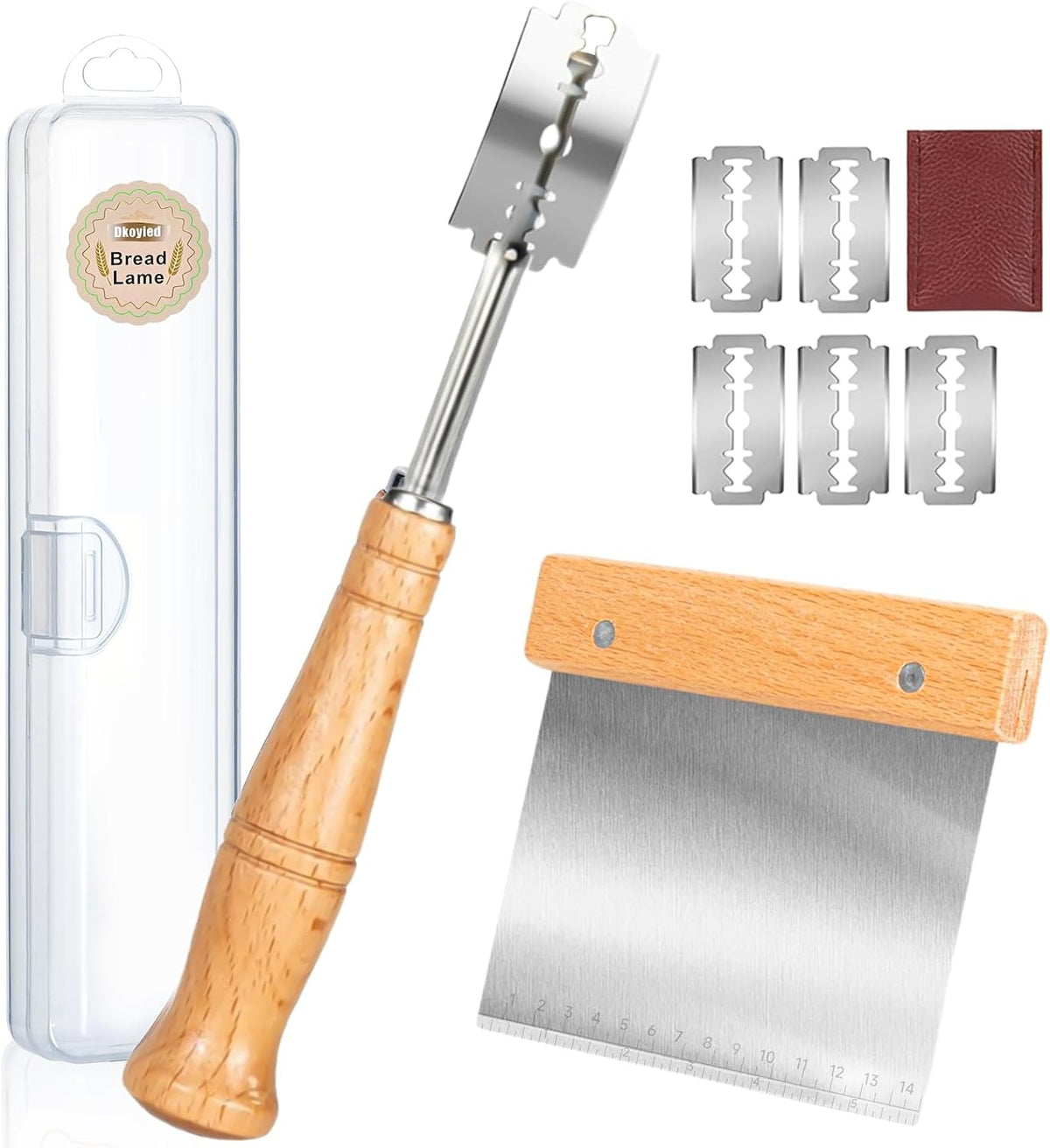 Hand Crafted Bread Lame Premium Sourdough Scoring Tool Bread Making Tools pieces Bread Knife(5 Blades) with Dough Scraper Bread Cutter