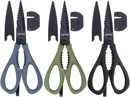 Kitchen Scissors All Purpose, Extra Sharp Kitchen Shears with Knife Sharpener & Sheath, Solid & Durable Stainless Steel Scissors with ANTI-RUST Black Titanium Plated, Dishwasher Safe - Black