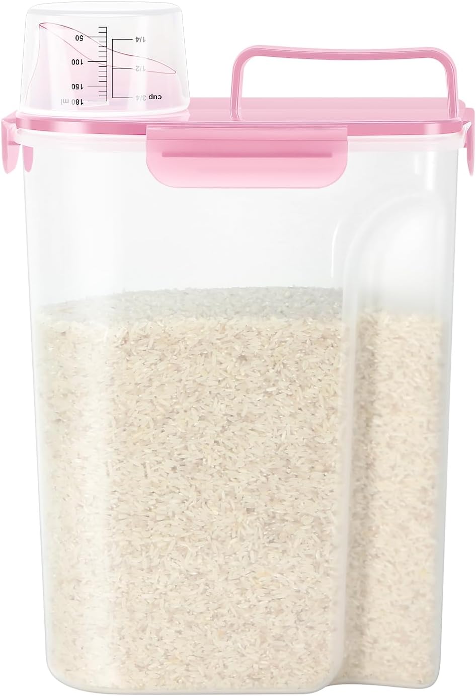 LEAWALK Airtight Rice Storage Container, 3-5Lbs Cereal Dry Food Flour Bin, Pet Dog Cat Food Dispenser with Measuring Cup, BPA Free Plastic Kitchen and Pantry Organization Bin for Sugar-Clear Grey