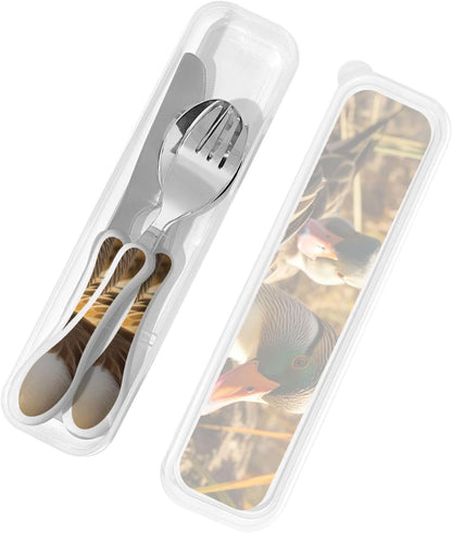 3-Piece Kids Silverware Set With Storage Case, Stainless Steel Reusable Children Safe Knife Spoon Fork Set Astronaut Cat Fish Children Flatware Set For Kids Lunch Box