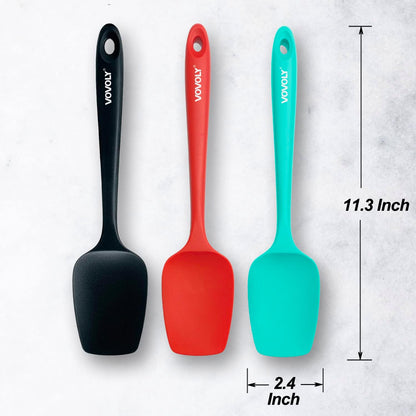 Silicone Spatula Set, High Heat Resistan Rubber Spoon Spatula, Non-Stick Spoonula with Seamless One Piece Design, Flexible Scrapers Baking Mixing Tool,3 Pack, Black