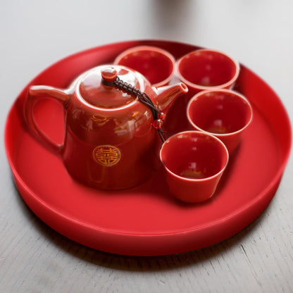 CHILDWEET Red Round Wedding Tray Chinese Style Snack Serving Platter for Candy Nuts Dried Fruits Weddings Parties and Chinese New Year Celebrations 12.6 Inch