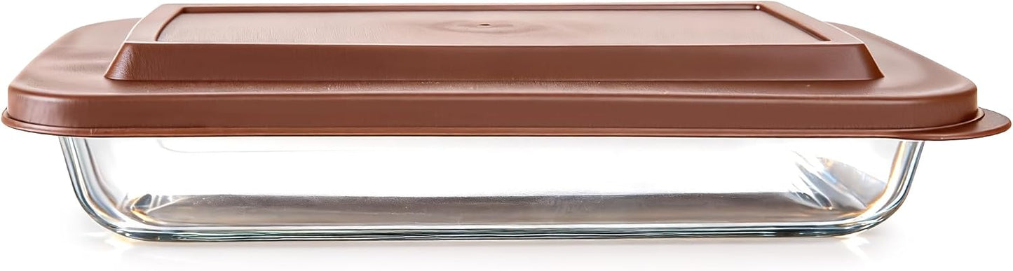 Glass Casserole with Insulated Carry Bag - 3 Quart Capacity, Microwave, Oven, and Freezer Safe, Includes Lid and Carry Bag. Overall Size 13.75"x 8.5"x 2" - Beige