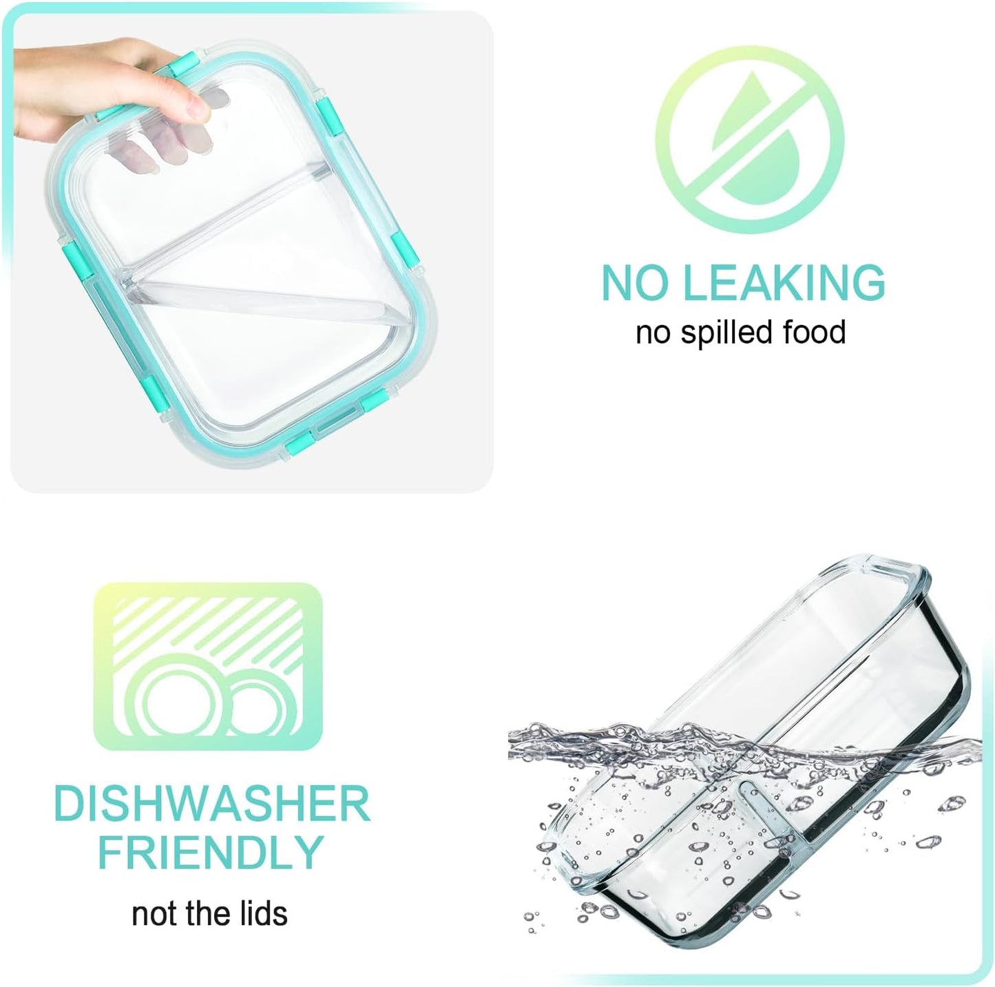 M MCIRCO [5-Pack,36 Oz] Glass Meal Prep Containers 2 Compartments Portion Control with Upgraded Snap Locking Lids Glass Food Storage Containers, Microwave, Oven, Freezer and Dishwasher (4.5 Cups)