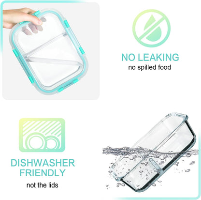 M MCIRCO [5-Pack,36 Oz] Glass Meal Prep Containers 2 Compartments Portion Control with Upgraded Snap Locking Lids Glass Food Storage Containers, Microwave, Oven, Freezer and Dishwasher (4.5 Cups)
