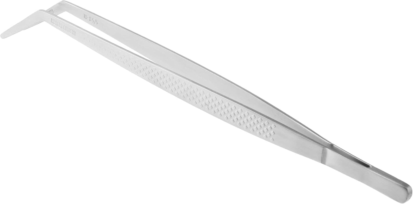 Mercer Culinary 18-8 Stainless Steel Chef Plating Tongs, Offset Tip, 6-1/2 Inch
