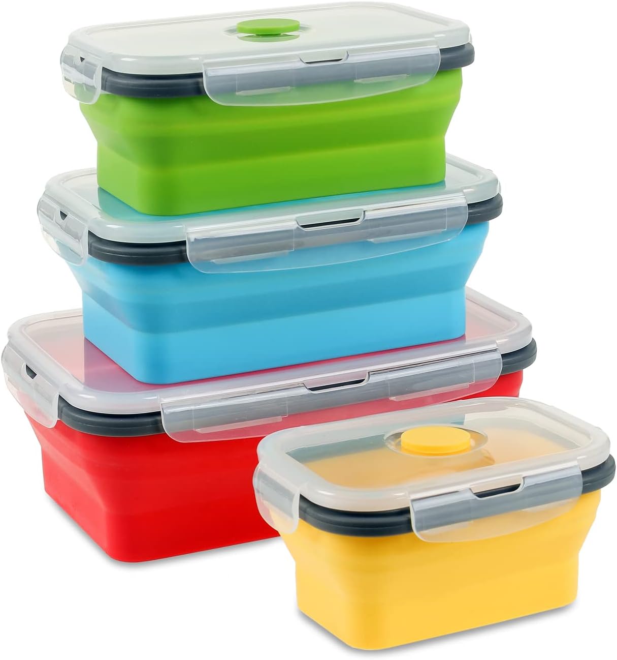 Collapsible Food Storage Containers with Lids, 4 Pack, 40 oz Silicone 1-Compartment Meal Prep Containers Reusable, Lunch Bento Boxes for Adults, Microwave Freezer Dishwasher Safe, BPA-Free, Black