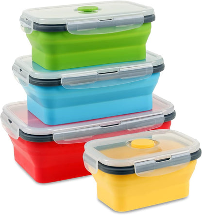 Collapsible Food Storage Containers with Lids, 4 Pack, 40 oz Silicone 1-Compartment Meal Prep Containers Reusable, Lunch Bento Boxes for Adults, Microwave Freezer Dishwasher Safe, BPA-Free, Black