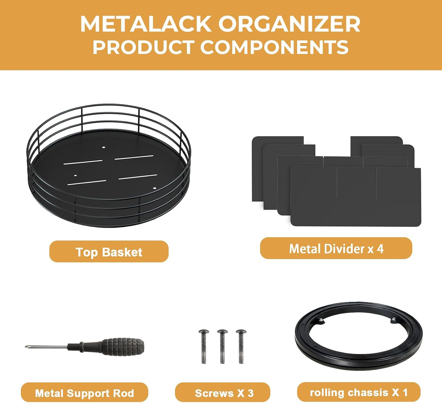 Snack Organizer - Versatile Snack Storage 2 Tier Lazy Susan with Convenient Grab-and-Go Design, Metal Snack Holder for Home, Office, Breakroom, 11.85" L x 11.85" W x 13.3" H (Matte Black)