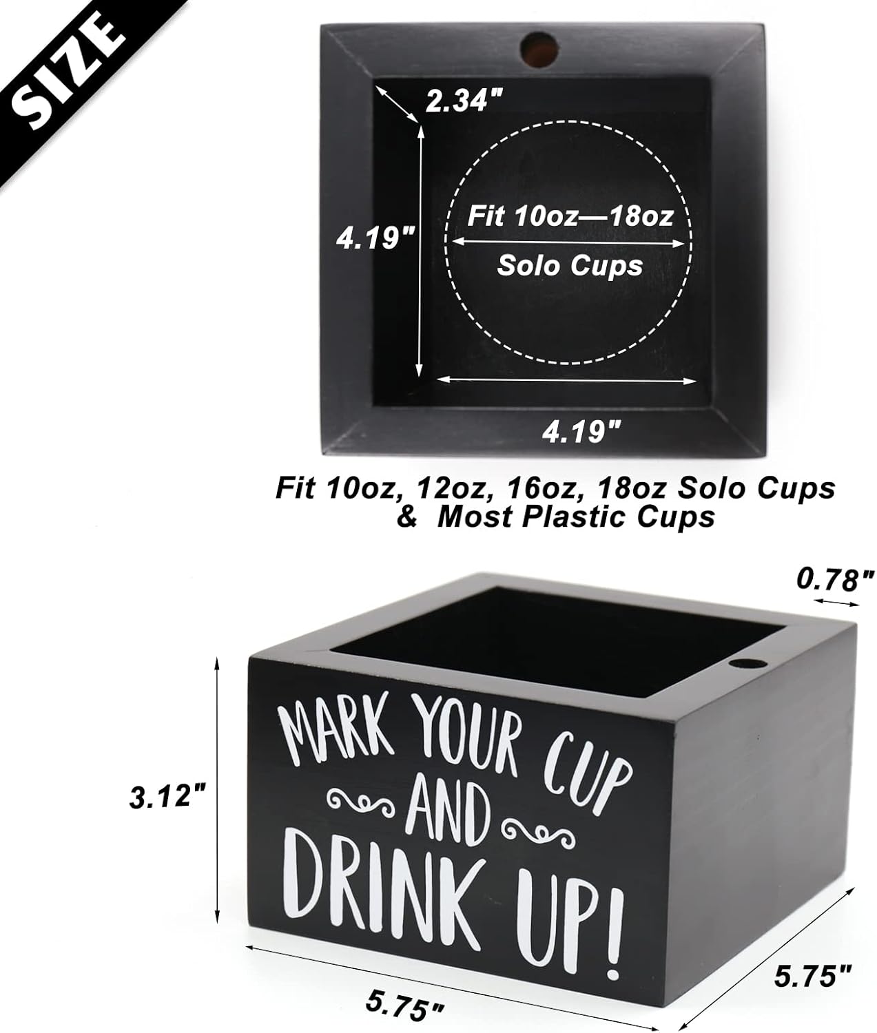 Wooden Party Cup Dispenser With Caddy & Cup Holder for Modern Farmhouse Home Decor - Holiday & Christmas Party Supplies