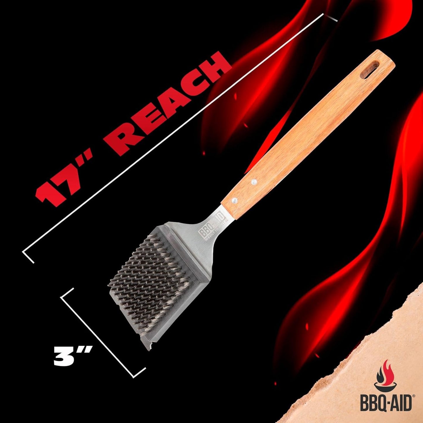 BBQ-AID Grill Brush for Outdoor Grill Bristle Free - 18" BBQ Brush for Grill Cleaning Kit - Safe BBQ Grill Cleaner Brush and Scraper - Stainless Grill Cleaning Brush for Any Grill, Grill Accessories