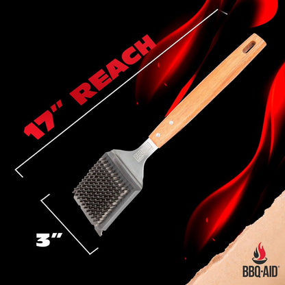 BBQ-AID Grill Brush for Outdoor Grill Bristle Free - 18" BBQ Brush for Grill Cleaning Kit - Safe BBQ Grill Cleaner Brush and Scraper - Stainless Grill Cleaning Brush for Any Grill, Grill Accessories