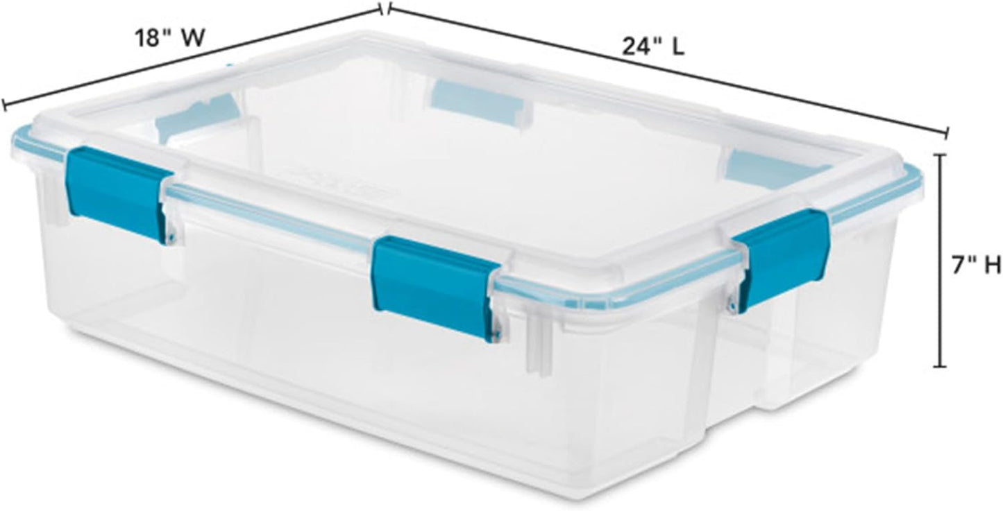 Sterilite 80 Qt Gasket Box, Stackable Storage Bin with Latching Lid and Tight Seal, Plastic Container to Organize Basement, Clear Base and Lid, 1-Pack