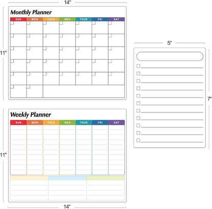 Dry Erase Magnetic Calendar for Refrigerator, 3 Pack- Monthly & Weekly & Daily Planner Magnet Whiteboard for Fridge Wall Door - Shopping, Meal/Menu, to Do List, Family Schedule Planning Board (C)