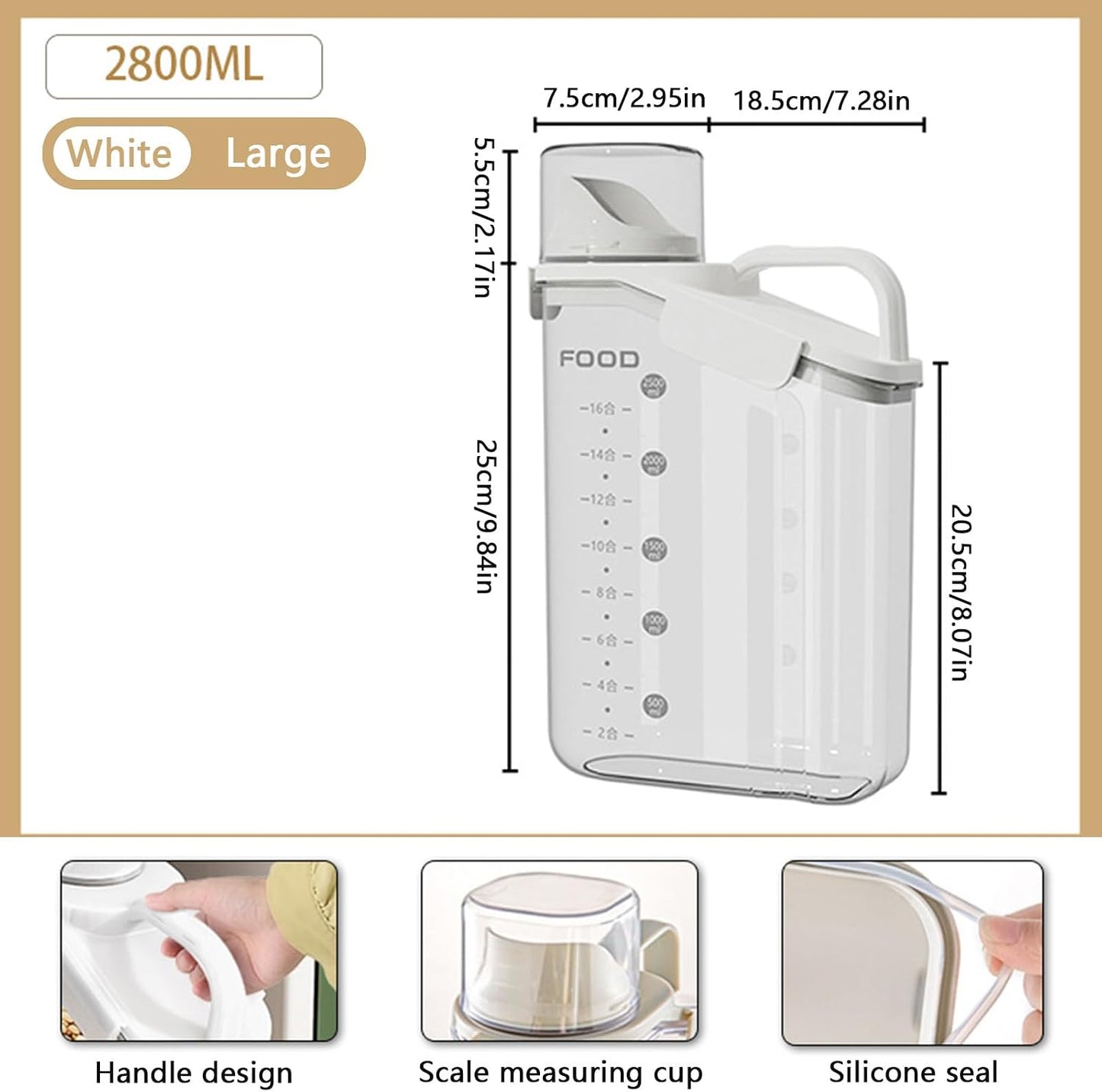 Cereal Containers Dispenser Rice Storage Container Clear Food Storage Containers Measuring Cup Pour Spout With Lids Airtight For Kitchen Grain Dry Food Pet Dog Food Organization（Green 2L）