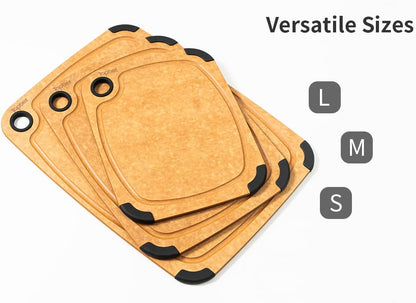 Cutting Board for Kitchen Dishwasher Safe, Toptier, Wood, Fiber , Eco-Friendly, Non-Slip, Juice Grooves, Non-Porous, BPA Free, Small, Silicone, 11.5 x 9.25-inch, Natural Slate
