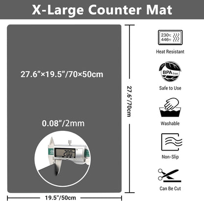 Ewen 25.6x17.7in Large Silicone Kitchen Counter Mat, 2mm Thick Heat Resistant Countertop Protector, Baking Silicone Mat under Air Fryer Toaster Oven Microwave Coffee Maker Cutting Board Drill Black