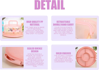 Cake Carrier With Lid And Handle, Round Cake Containers For 10 Inch Cakes, Cupcake Holder, Dustproof, Pie Keeper, Portable Cupcakes Transport Container For Cakes Pie Muffin Pizza Desserts