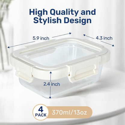 Simple Deluxe Meal Prep Food Containers with Exclusive Glass Lids, Glass Storage Containers with Lids, BPA-Free, Glass Lunch Boxes for Lunch, Pantry Organizers, Freezer to Oven Safe, 4 Pack