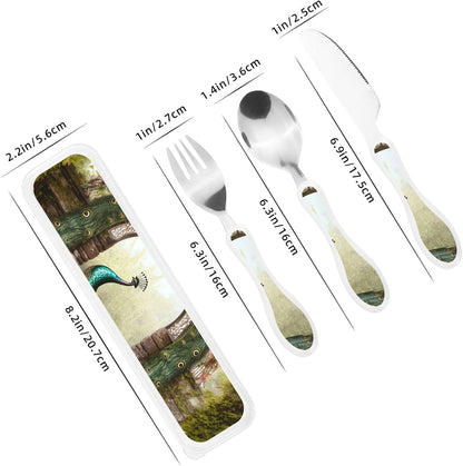 3-Piece Kids Silverware Set With Storage Case, Stainless Steel Reusable Children Safe Knife Spoon Fork Set Blue Active Girl Running Sunset Children Flatware Set For Kids Lunch Box - Colors A