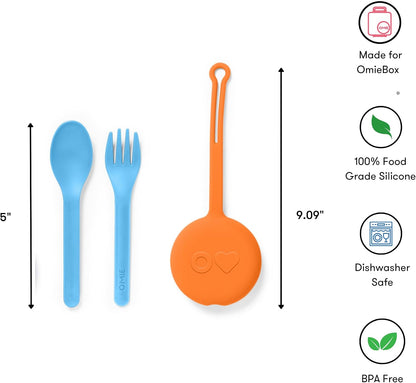 Omie OmieBox Kids Utensils Set with Case - 2 Piece Plastic, Reusable Fork and Spoon Silverware with Pod for Kids (Mint Green)