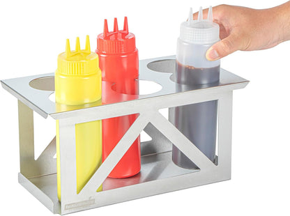 Restaurantware Stainless Steel Bottle Organizer - 1 Count - 6.299 x 7.087 x 0.394 Inches - Dishwasher-Friendly Condiment Holder - Kitchen Bottle Rack - Space-Saving Design - Silver