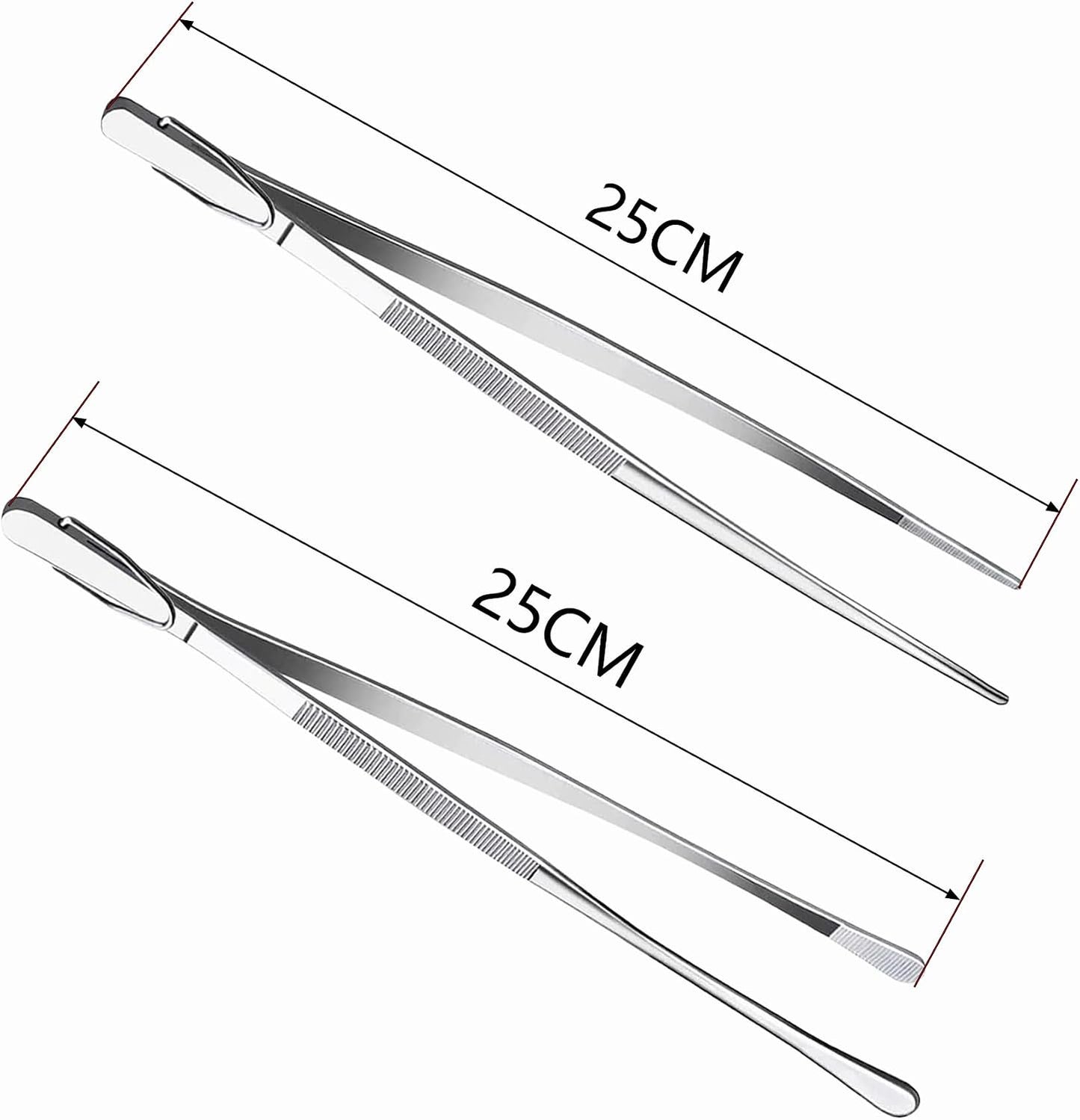 2-Pack 12-Inch BBQ Kitchen Tweezers Tongs, Extra-Long Stainless Steel Cooking Tweezers Dishwasher Safe for Grilling, Baking & Food Prep (12Inch BBQ Tongs)
