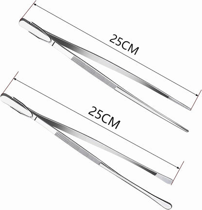 2-Pack 12-Inch BBQ Kitchen Tweezers Tongs, Extra-Long Stainless Steel Cooking Tweezers Dishwasher Safe for Grilling, Baking & Food Prep (12Inch BBQ Tongs)