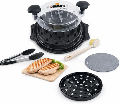 Chicken Shredder Tool Twist with Brush - 10" Large BPA-Free Meat Shredder for Effortless Shredding- Dishwasher Safe Chicken Breast Shredder with Removable Tray, Non-Slip for Pork, Beef & Chicken - Red